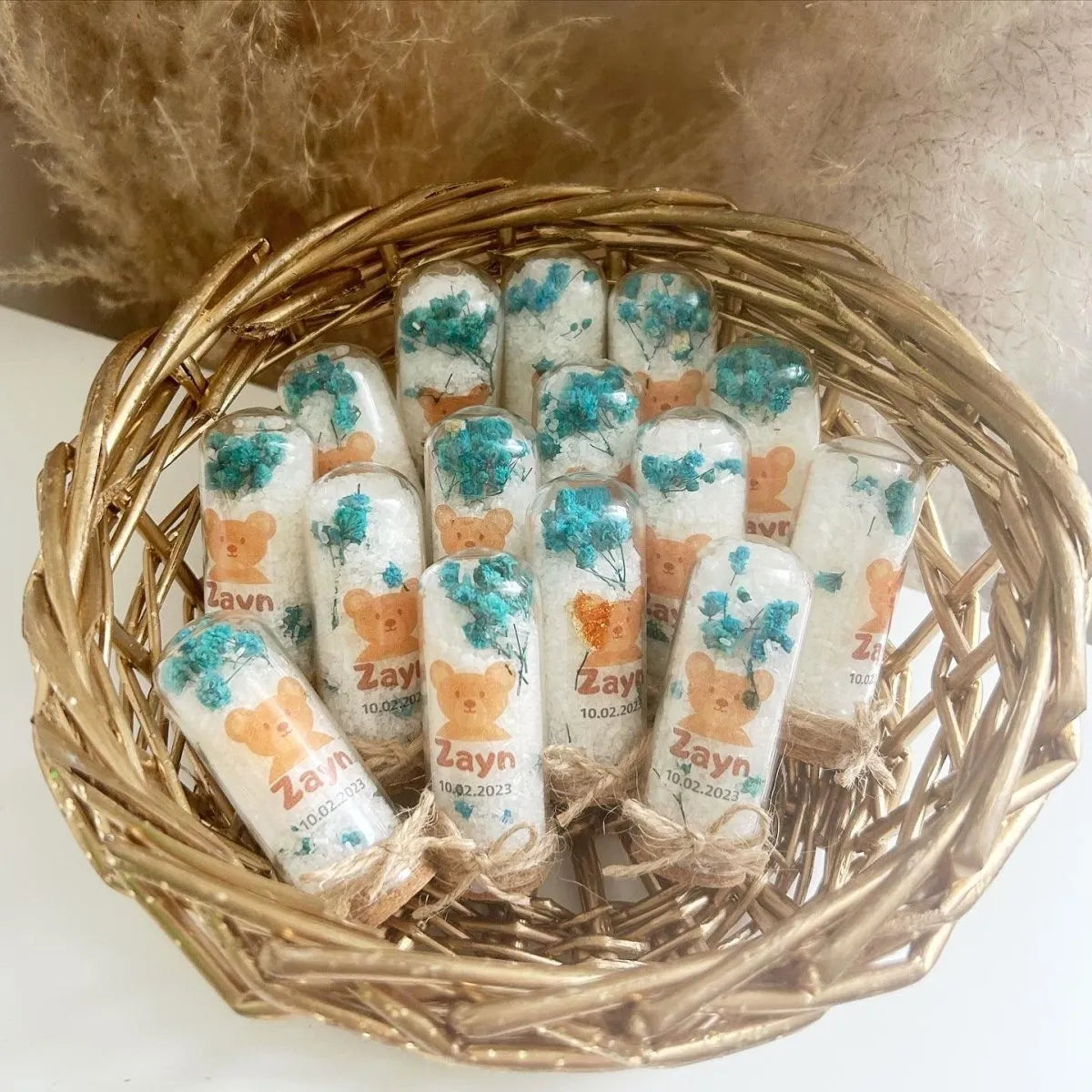 Teddybär-Badesalz als Gästegabe, süßes Gastgeschenk für Hochzeit und Taufe