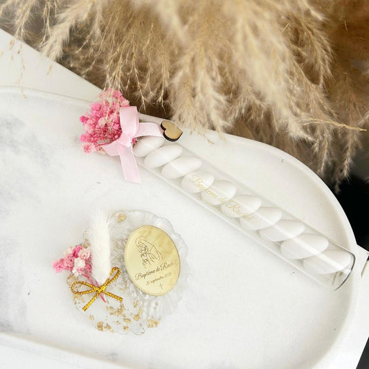 Zuckermandeln „Lange Süße“ im langen Röhrchen als Gastgeschenk für Hochzeit, Taufe oder Kommunion, elegant