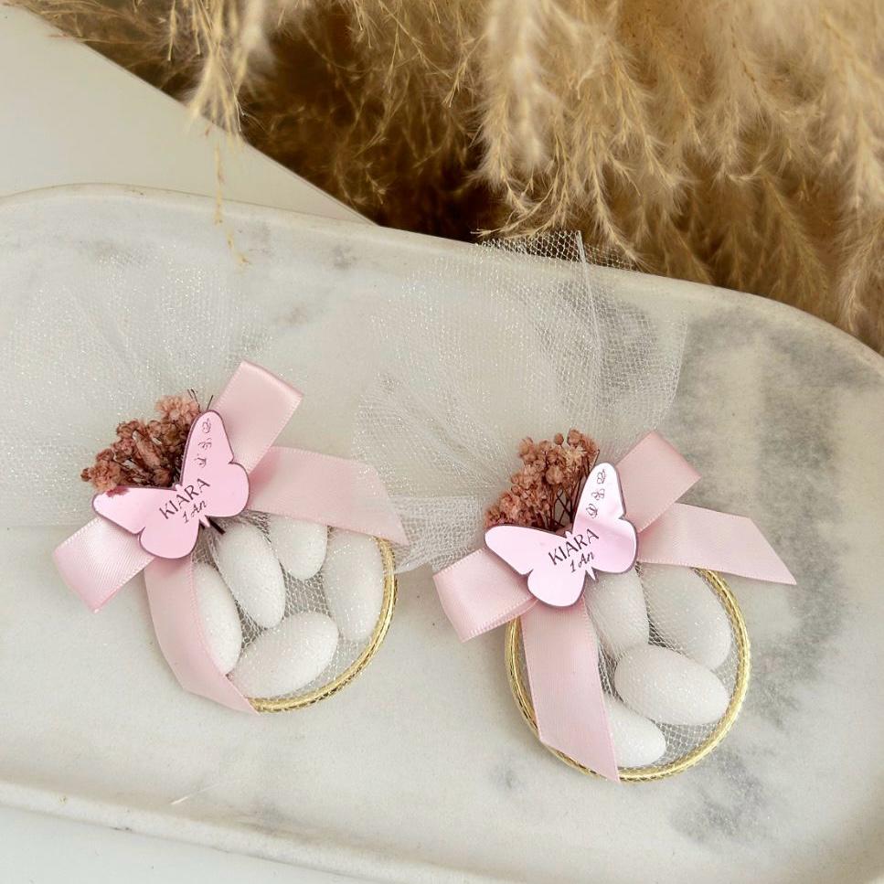 Zuckermandeln „Schmetterling“ als personalisiertes Gastgeschenk zur Taufe oder zum Geburtstag, zart und elegant