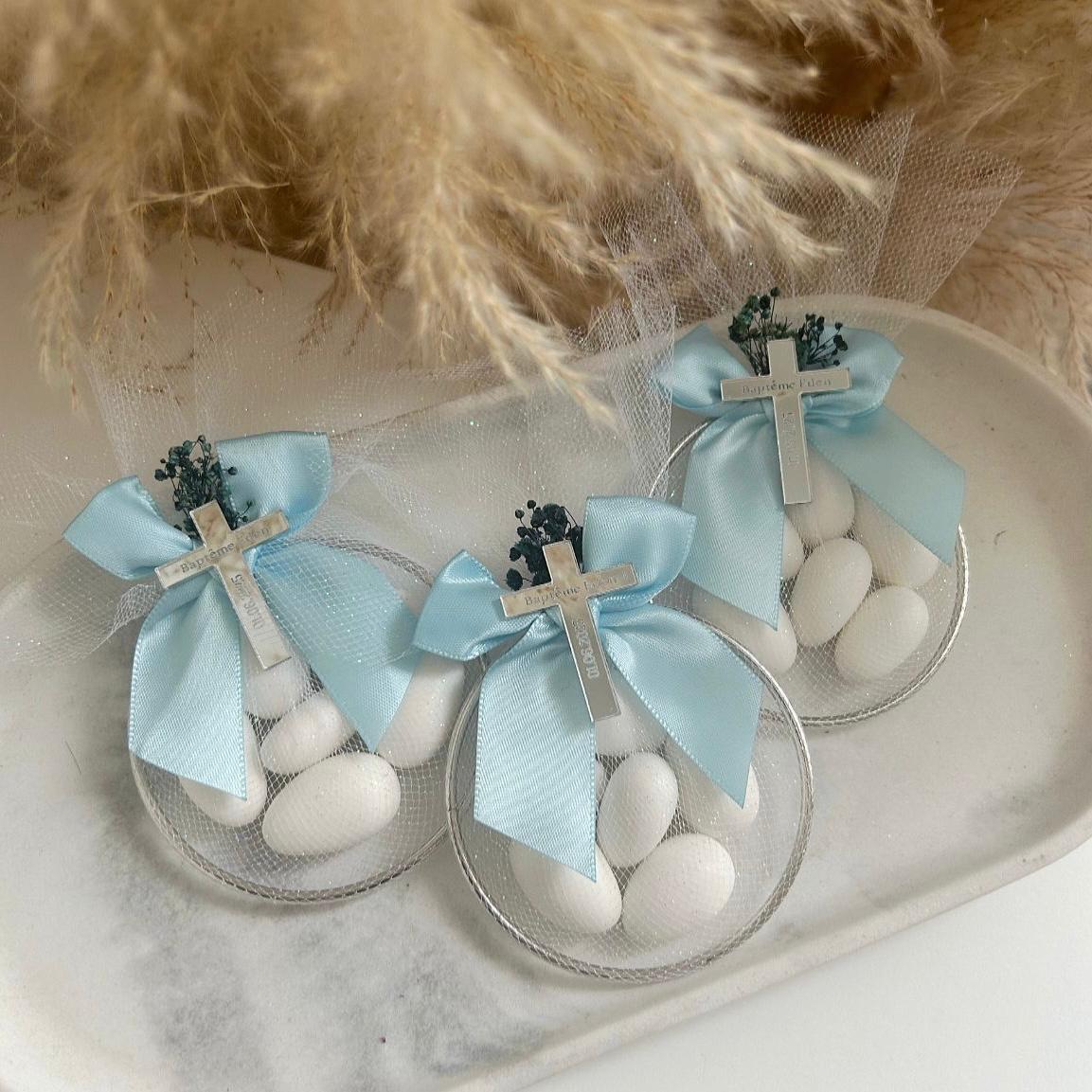 Zuckermandeln „Zeremonie“ als personalisiertes Gastgeschenk zur Taufe oder Kommunion, zart und elegant