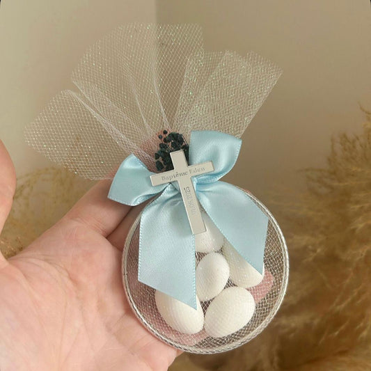Zuckermandeln „Zeremonie“ als personalisiertes Gastgeschenk zur Taufe oder Kommunion, zart und elegant